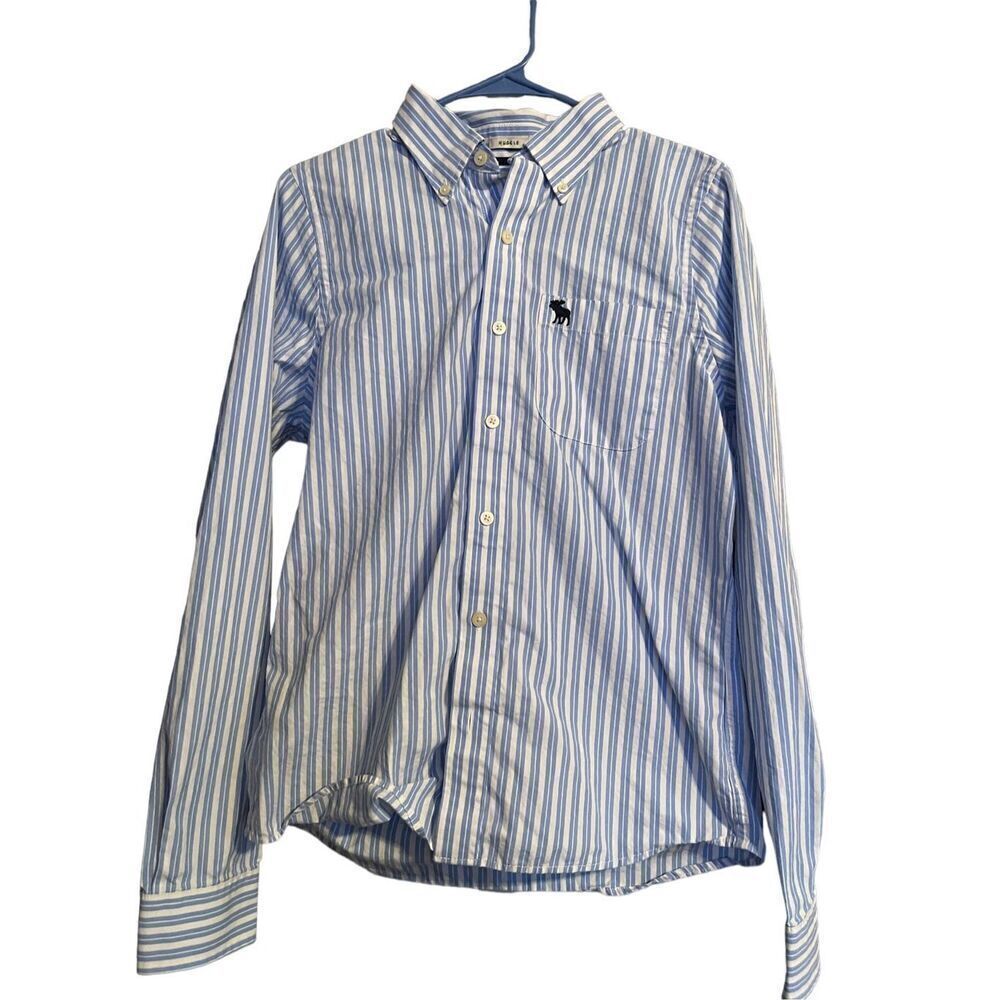 Abercrombie & Fitch Mens Blue & White Stripes Muscles Fit Dress Shirt Size M